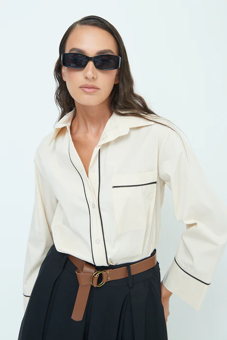 Piped detail button-up shirt