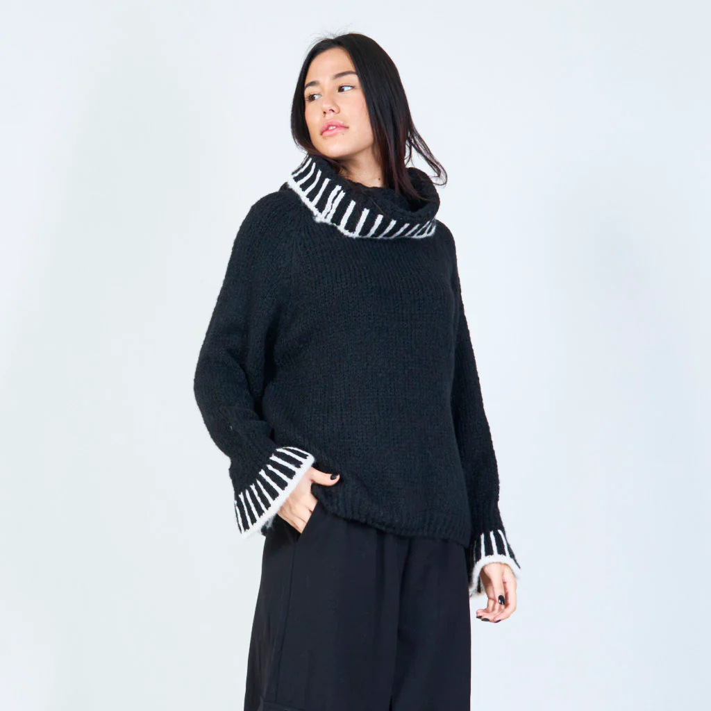 Striped collar cowl-neck sweater