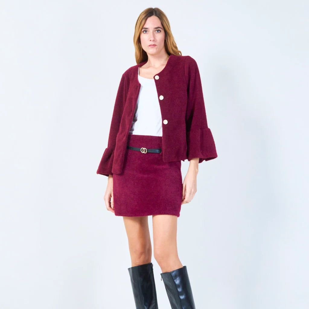 Button-up textured jacket with flared cuffs