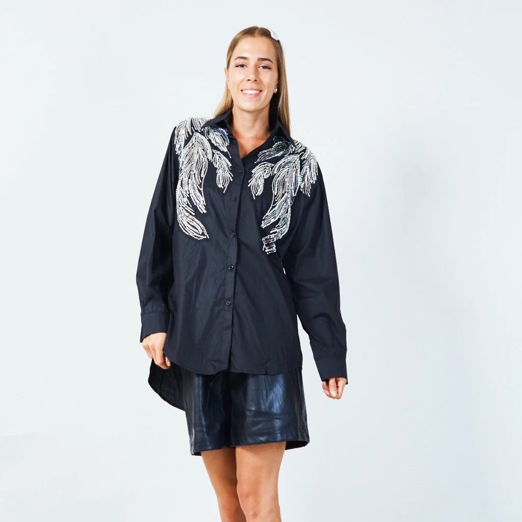 Chic sequin-embellished button-up blouse