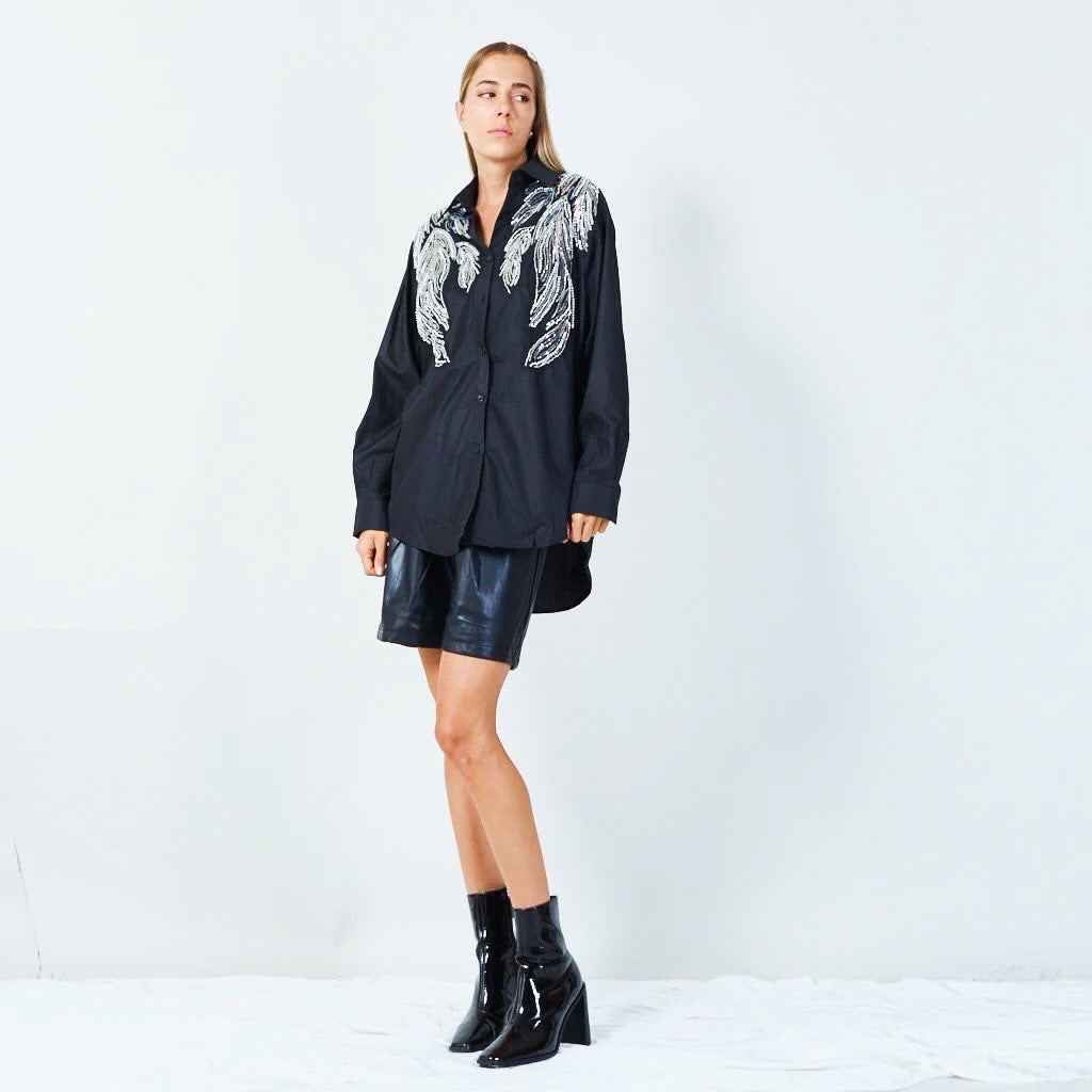 Chic sequin-embellished button-up blouse