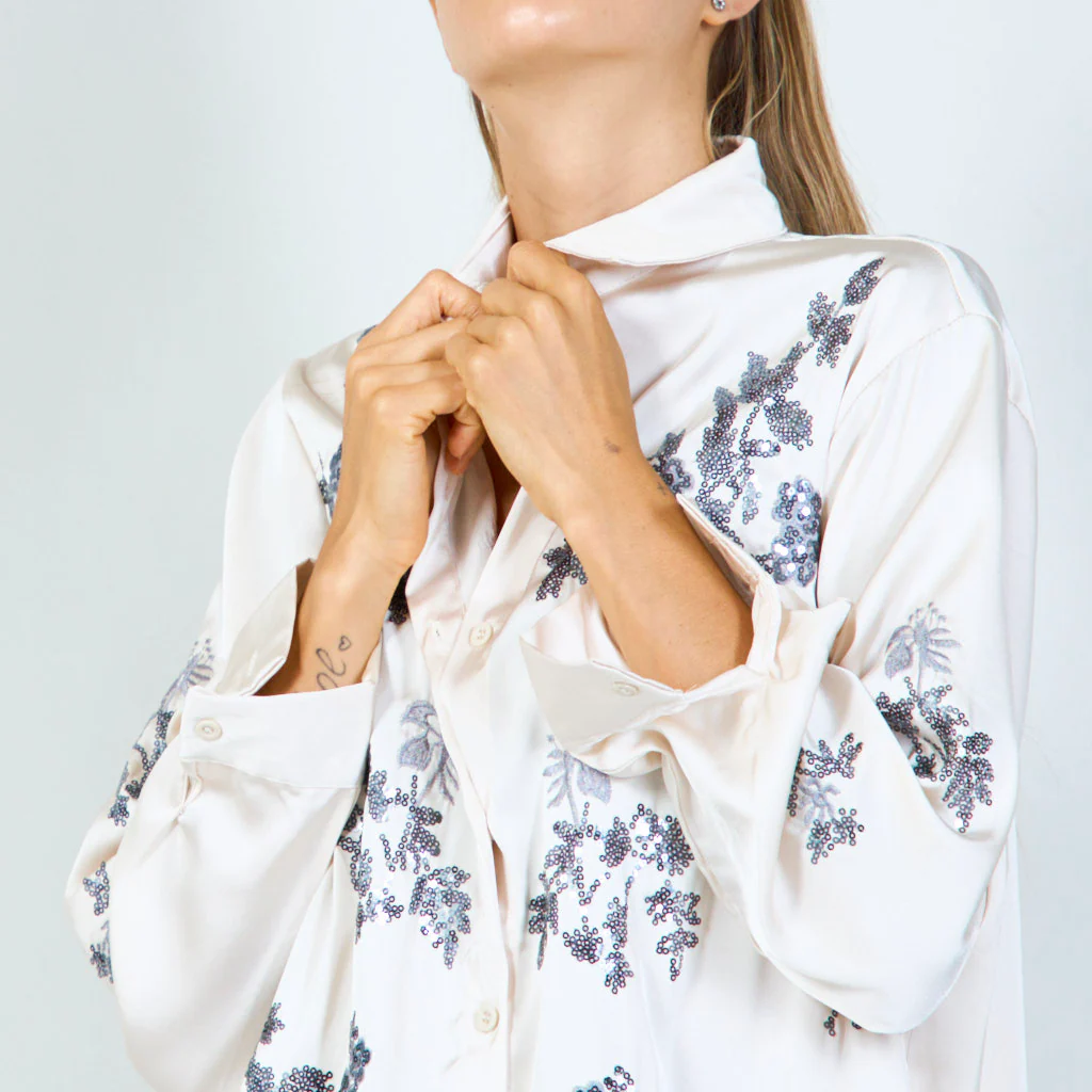 Sequin floral satin shirt